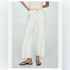 Mango Cream Frayed Hem Cropped Jeans